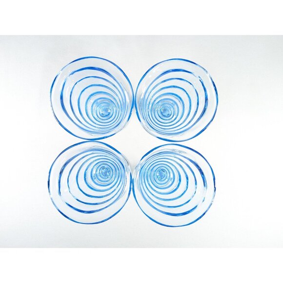 SET of 4 Bormioli Rocco Fortuna blue glass cornucopia dessert horns Italy - Picture 2 of 9